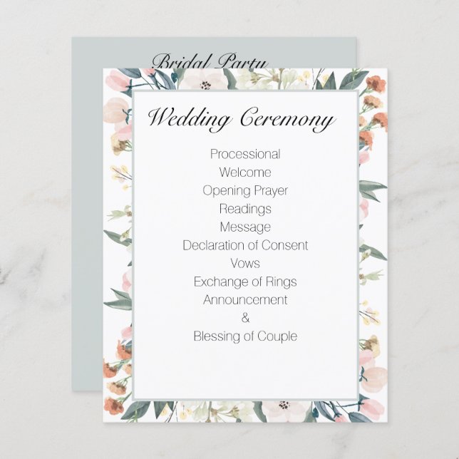 Sage Green Vintage Floral Wedding Program (Front/Back)
