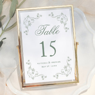 Sage Green Vintage Floral Wedding Table Number