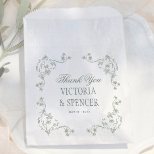 Sage Green Vintage Floral Wedding Thank You Favour Bag