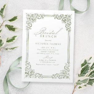Sage Green Vintage Frame Elegant Bridal Brunch Invitation