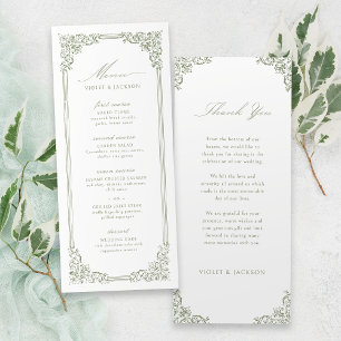 Sage Green Vintage Frame Elegant Script Wedding Menu