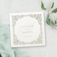 Sage Green Vintage Frame Elegant Wedding Monogram
