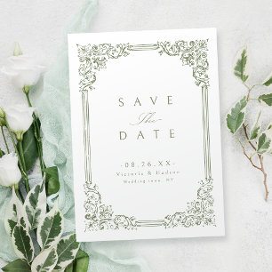 Sage Green Vintage Frame Elegant Wedding  Save The Date