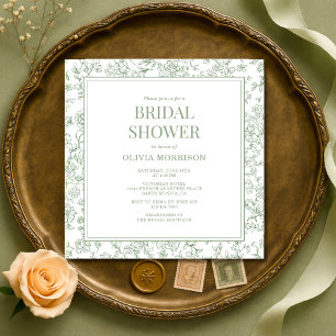 Sage Green Vintage French Floral Bridal Shower Invitation