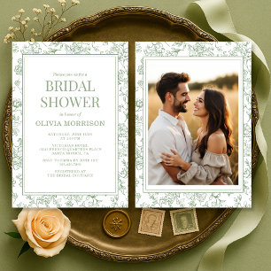 Sage Green Vintage French Photo Bridal Shower Invitation