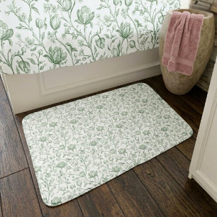 Sage Green Vintage Garden French Floral Toile Bath Mat