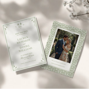 Sage Green Vintage Garden Monogram Wedding Save The Date