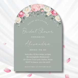Sage Green Vintage Garden Roses Bridal Shower Invitation