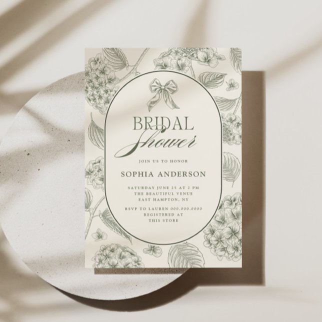 Sage Green Vintage Hydrangea Bridal Shower Invitation (Creator Uploaded)