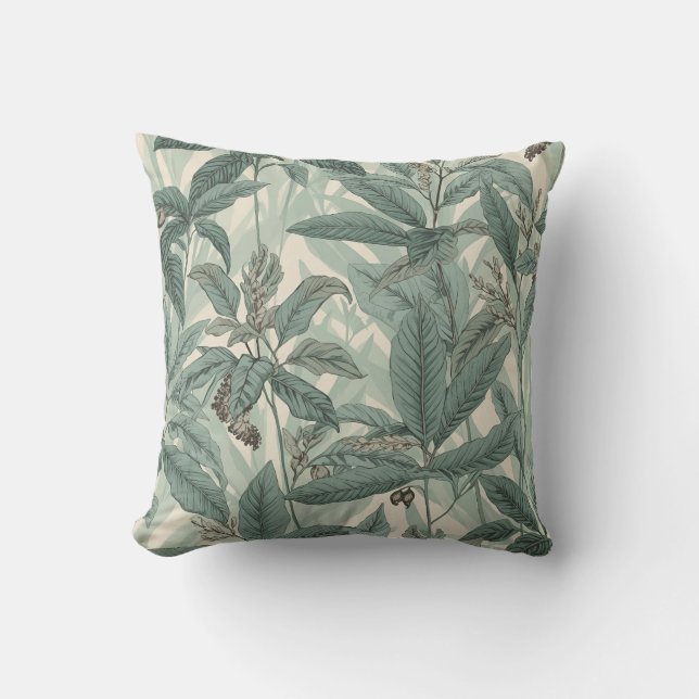 Sage Green Vintage Leaves Pattern Cushion (Front)