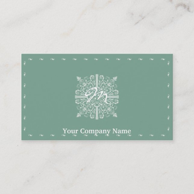 Sage Green Vintage Monogram Business Business Card (Front)