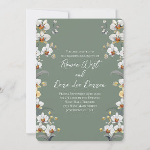 Sage Green Vintage Orchids Floral Wedding Invitation