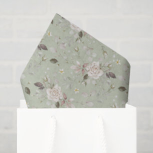 Sage Green Vintage Rose Floral Tissue Paper