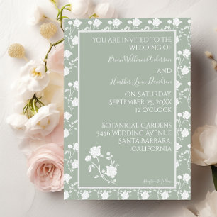Sage Green Vintage Rose Wedding Invitation
