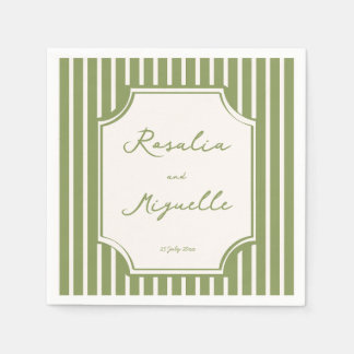 Sage green vintage stripes wedding favours custom napkin