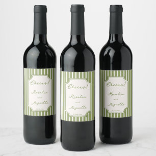 Sage green vintage stripes wedding favours custom wine label
