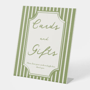 Sage green vintage stripes wedding gift table sign
