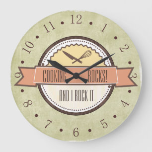 Sage green vintage utensils emblem kitchen clock