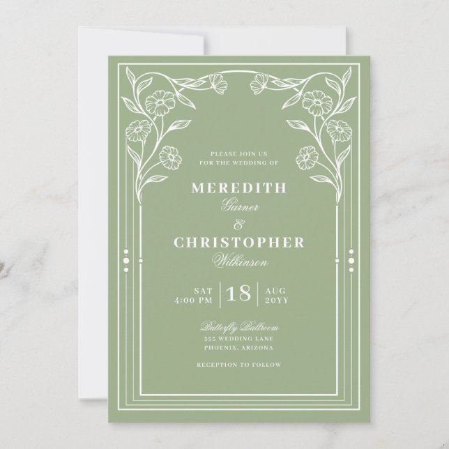 Sage Green Vintage Wedding Invitation (Front)