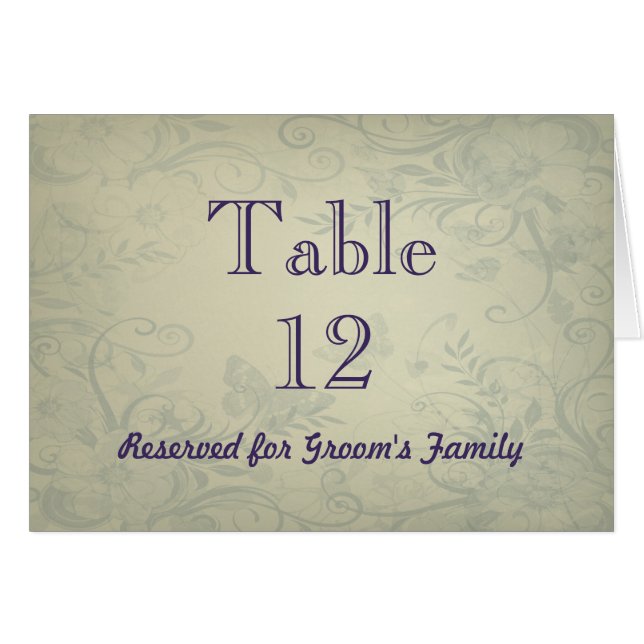 Sage Green Vintage Wedding Table Number (Front Horizontal)