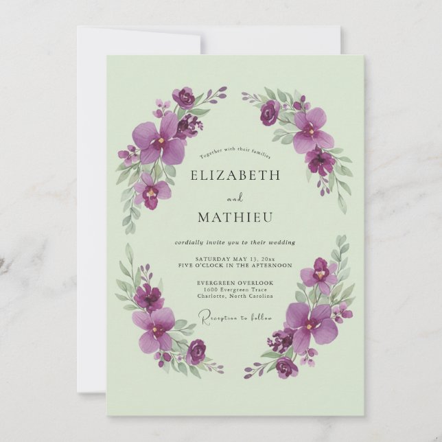 Sage Green Violet Romantic Spring Wedding Invitation (Front)