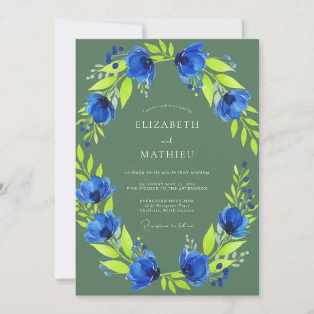 Sage Green Vivid Anemone Wedding Invitation (Front)
