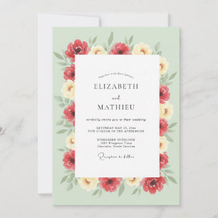 Sage Green Vivid Blossom Wedding Invitation