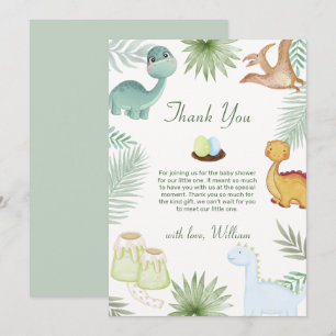Sage Green Volcano Tropical Dinosaur Baby Shower Thank You Card