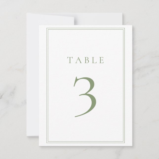 Sage Green Warm Modern Wedding Table Number (Front)
