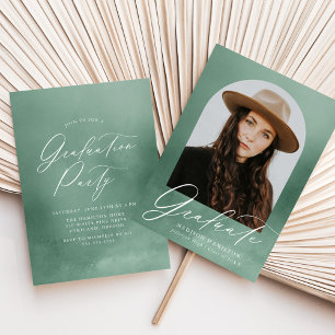 Sage Green Watercolor Arch Photo Graduation Party Invitation