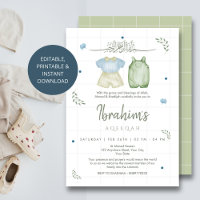 Sage Green Watercolor Baby Boy Aqeeqah Invitation
