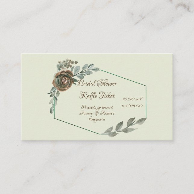 Sage Green Watercolor Bridal Shower Raffle  Enclosure Card (Front)