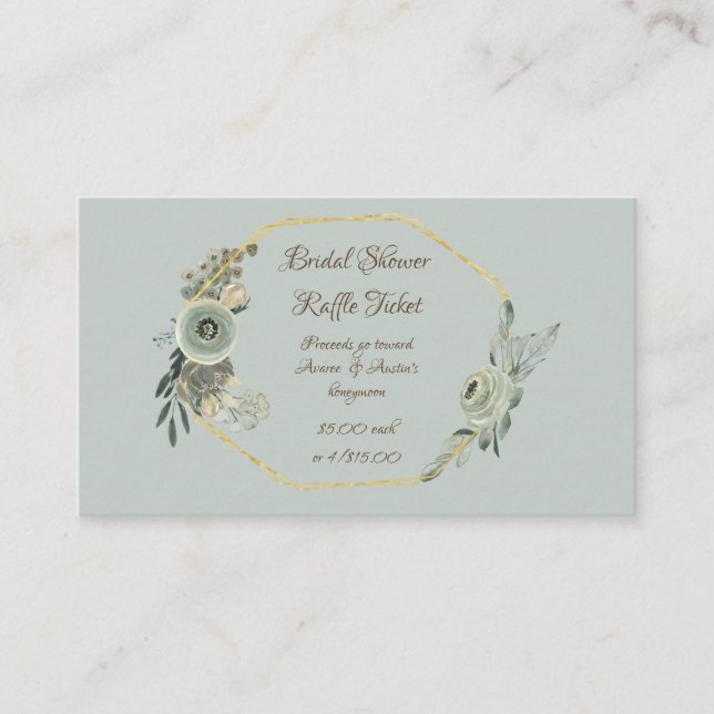 Sage Green Watercolor Bridal Shower Raffle Tickets Enclosure Card (Front)