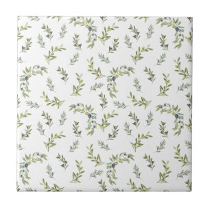 Sage Green Watercolor Chic Olive Pattern Ceramic Tile