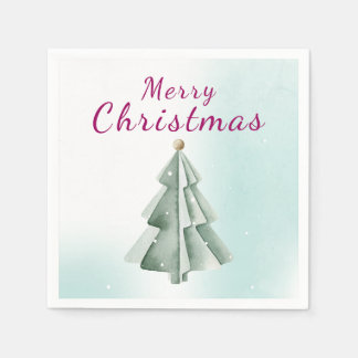 Sage Green Watercolor Christmas Tree Napkin