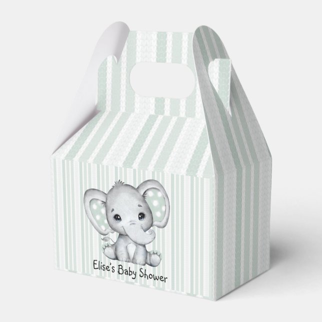 Sage Green Watercolor Elephant Neutral Baby Shower Favour Box (Front Side)