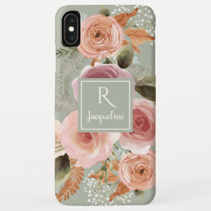 Sage Green Watercolor Floral BOHO Greenery Name iPhone XS Max Case