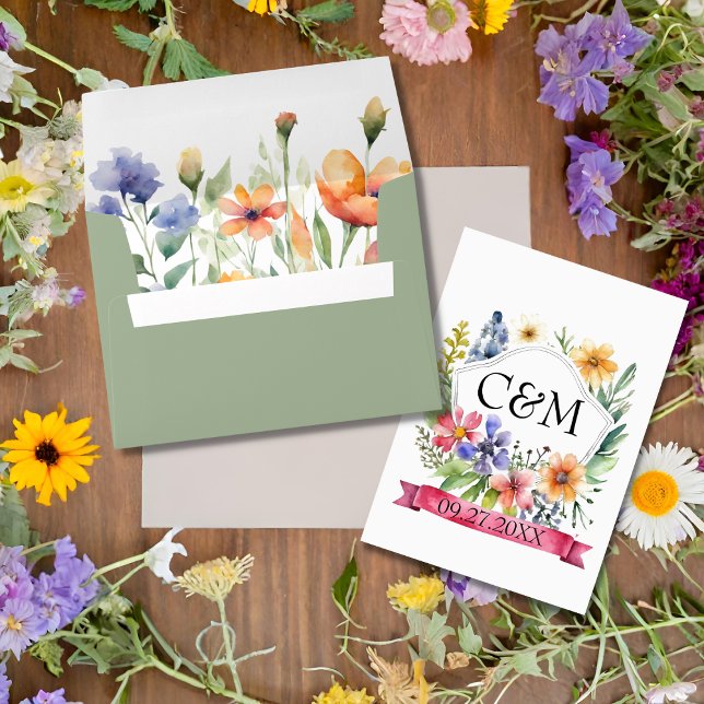 Sage Green Watercolor Floral Garden Wedding Envelope (Creator Uploaded)