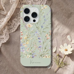 Sage Green Watercolor Floral iPhone 15 Pro Case
