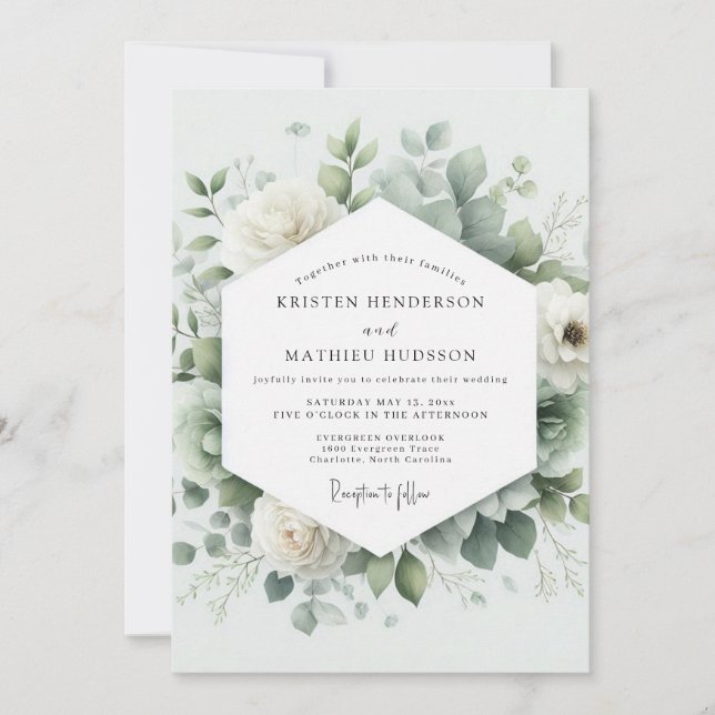 Sage Green Watercolor Floral Wedding Invitation (Front)