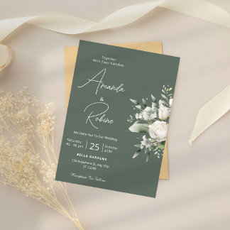 Sage Green Watercolor Floral Wedding Invitation
