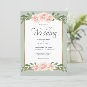 Sage Green Watercolor Floral Wedding Invitation