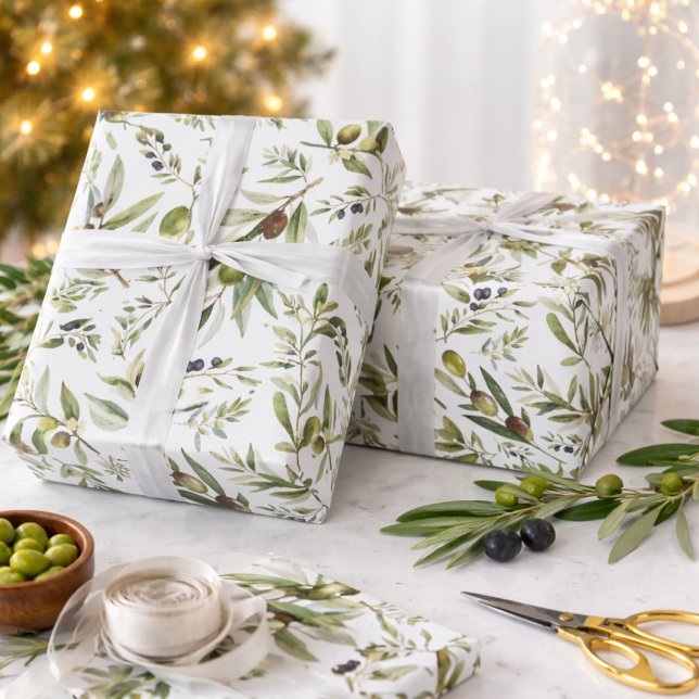 Sage Green Watercolor French Country Chic Olives Wrapping Paper (Creator Uploaded)