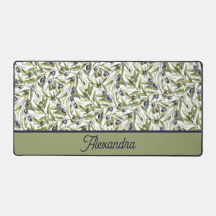 Sage Green Watercolor French Country Olive Name Desk Mat