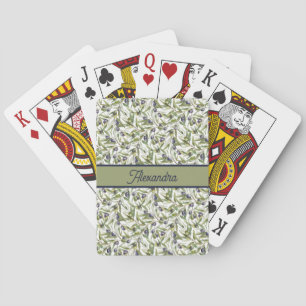 Sage Green Watercolor French Country Olive Name Playing Cards