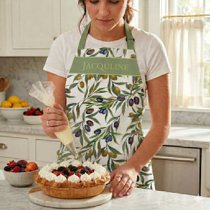 Sage Green Watercolor French Country Olive Pattern Apron