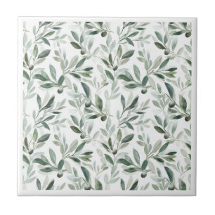 Sage Green Watercolor French Country Olive Pattern Ceramic Tile
