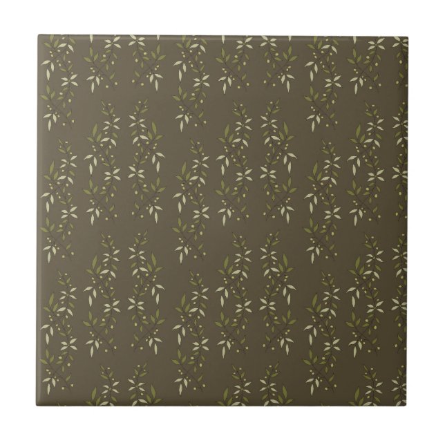 Sage Green Watercolor French Country Olive Pattern Ceramic Tile (Front)