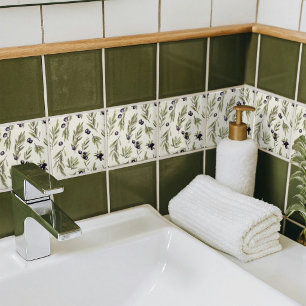 Sage Green Watercolor French Country Olive Pattern Ceramic Tile