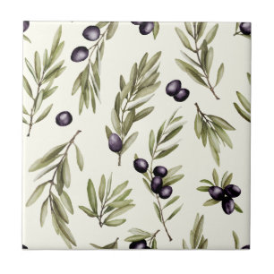 Sage Green Watercolor French Country Olive Pattern Ceramic Tile